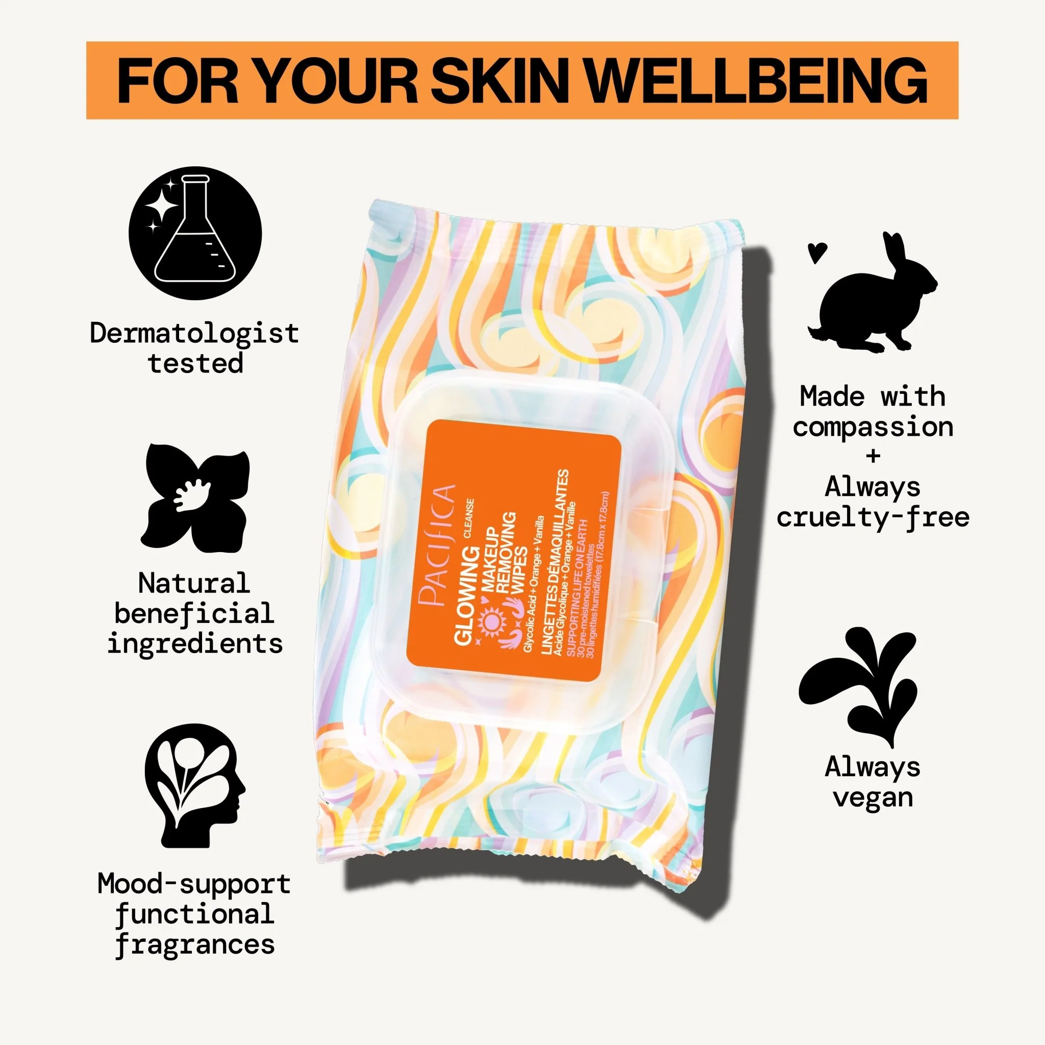 Glowing Glycolic Acid, Orange & Vanilla Makeup Removing Wipes - Image 11
