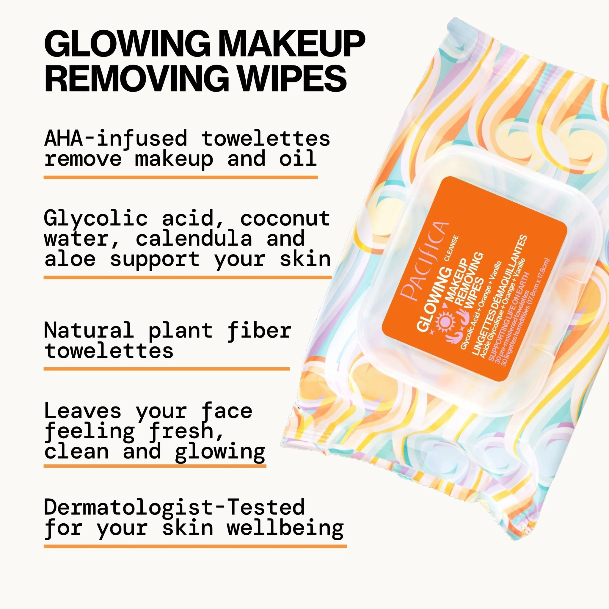 Glowing Glycolic Acid, Orange & Vanilla Makeup Removing Wipes - Image 5